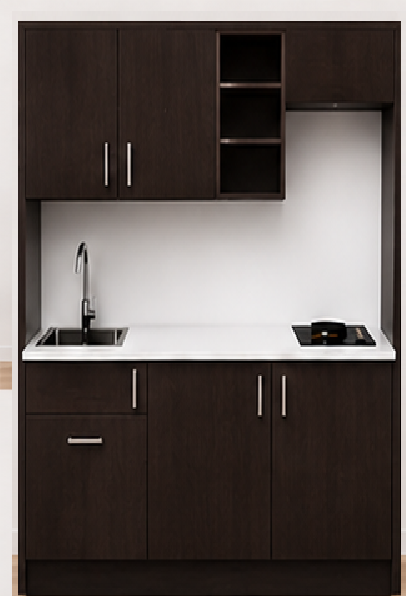Omarket Studio170Pro12 Πολυκουζινάκι 170cm, ύψος 220cm, βάθος 50cm, wenge μοριοσανίδα 16mm, πάγκος 32mm, μικρή inox γούρνα αριστερά, εστία 2 ματιών δεξιά, σχέδιο Pro. Omarket-polikou3387649346