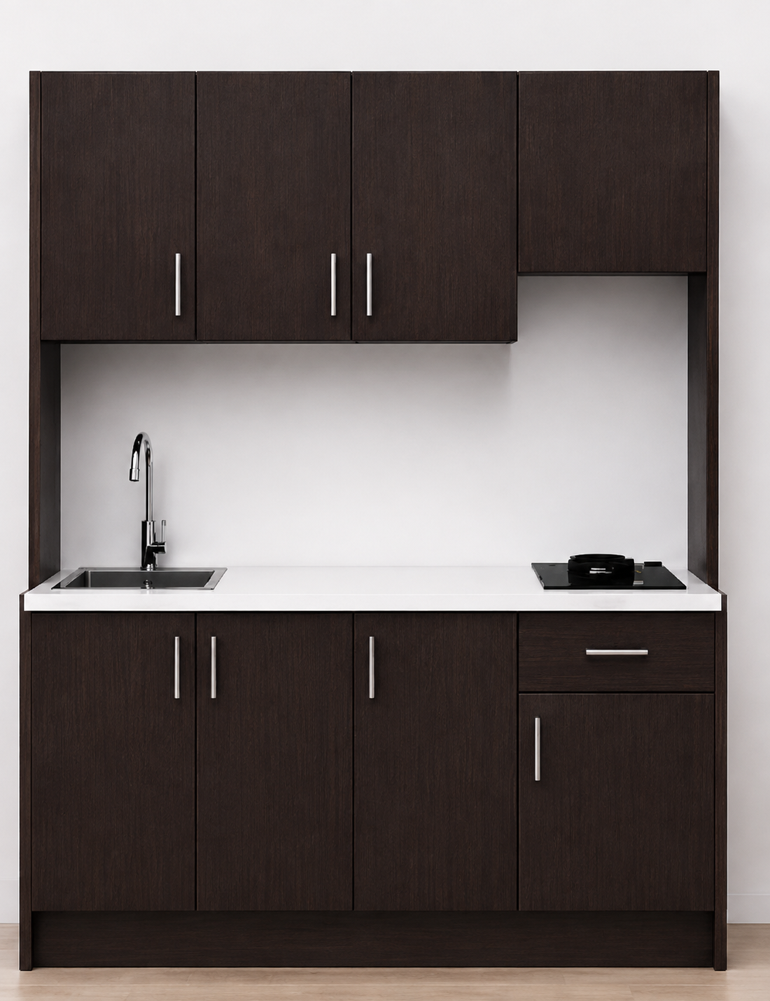 Omarket Studio200Airbnb07 Πολυκουζινάκι 200cm, ύψος 220cm, βάθος 50cm, wenge μοριοσανίδα 16mm, πάγκος 32mm, μικρή inox γούρνα αριστερά, εστία 2 ματιών δεξιά, σχέδιο Airbnb. Omarket-polikou3387650646
