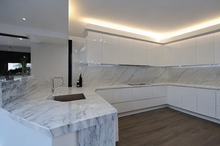 Omarket Thalassa Lux 1 χρώμα Εφέ Λευκού Μαρμάρου έπιπλα κουζίνας 10 Μέτρα συνολικα τρέχον μέτρα Omarket-65652793