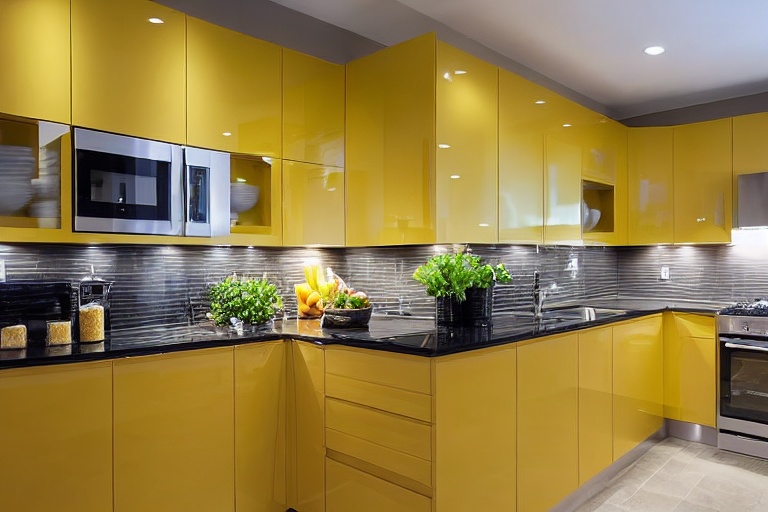 Omarket Nordic Home 2 χρώμα Λακέ Μουσταρδί έπιπλα κουζίνας 10 Μέτρα συνολικα τρέχον μέτρα Omarket-65652127